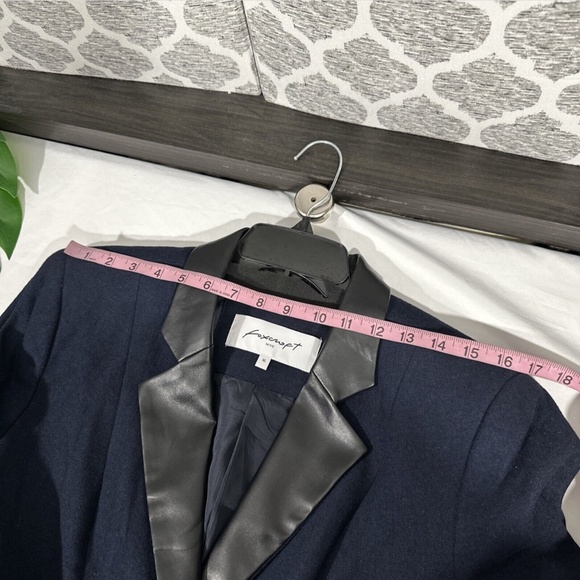 NEW $138 Foxcroft [ 16 ] Wool Faux Leather Trim Two-Button Blazer in Navy‎ - Picture 5 of 15